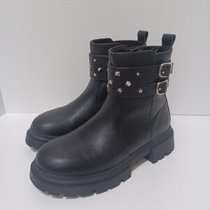 Kids' Black Stud Detail Buckle Ankle Boots